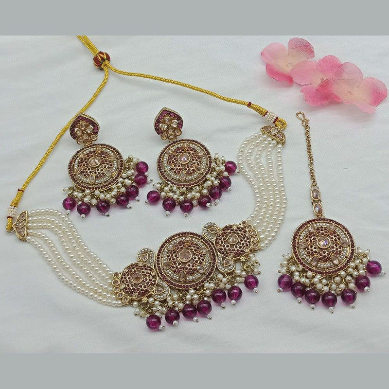 Shree Chamunda Jewellers Gold Plated Austrian Stone And Pearl Choker Necklace Set