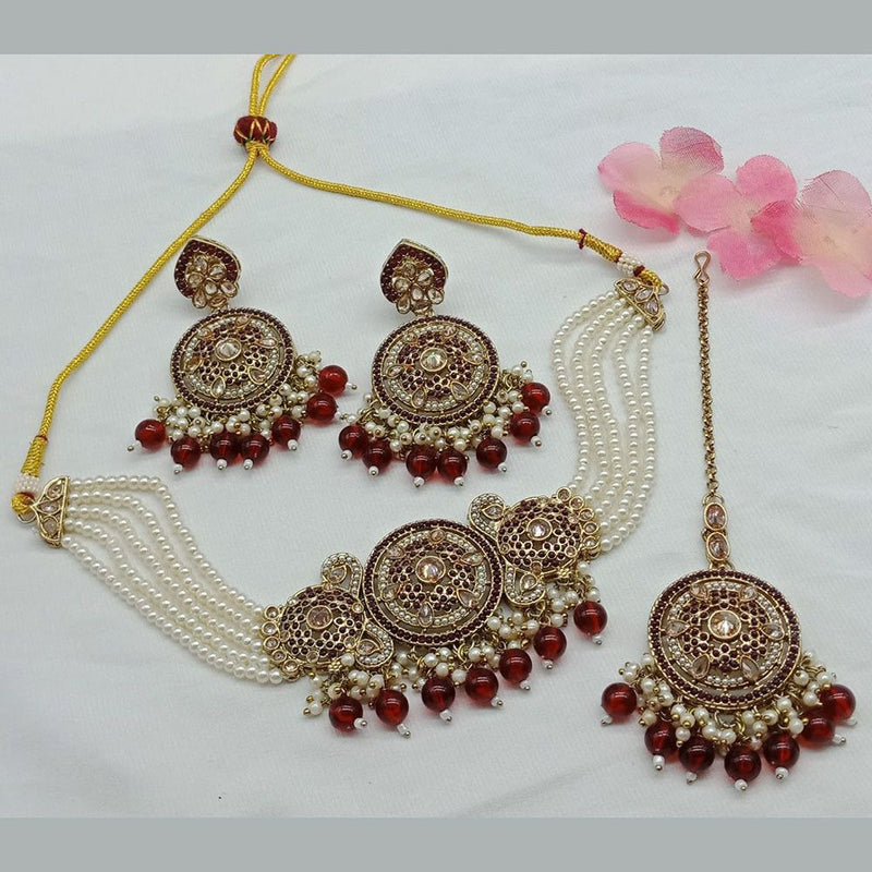 Shree Chamunda Jewellers Gold Plated Austrian Stone And Pearl Choker Necklace Set