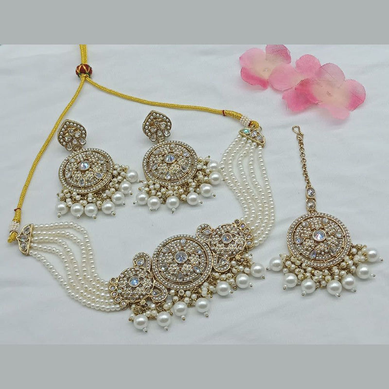 Shree Chamunda Jewellers Gold Plated Austrian Stone And Pearl Choker Necklace Set