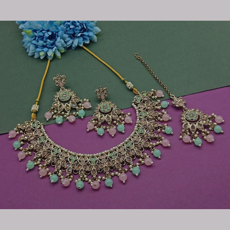 Shree Chamunda Jewellers Gold Plated Crystal Stone And Beads Necklace Set