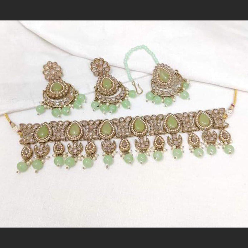 Shree Chamunda Jewellers Gold Plated Crystal Stone And Beads Necklace Set