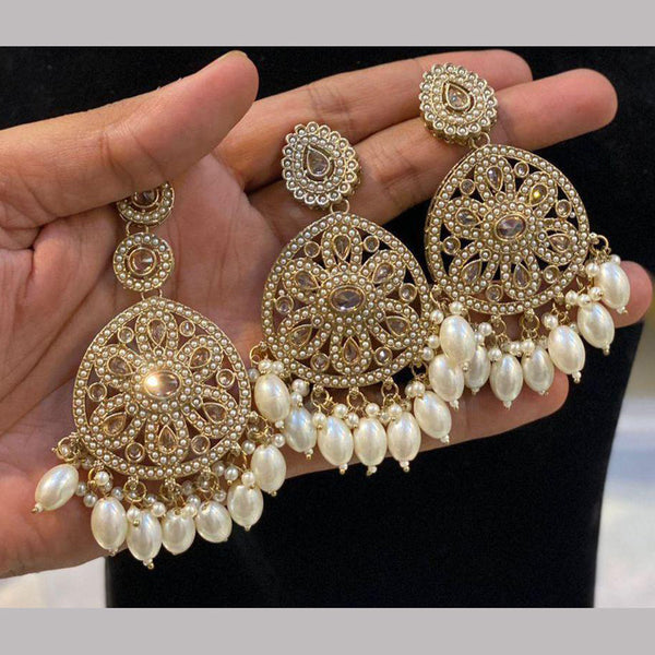 Shree Chamunda Jewellers Gold Plated Pearl And Austrian Stone Earrings With Mangtikka