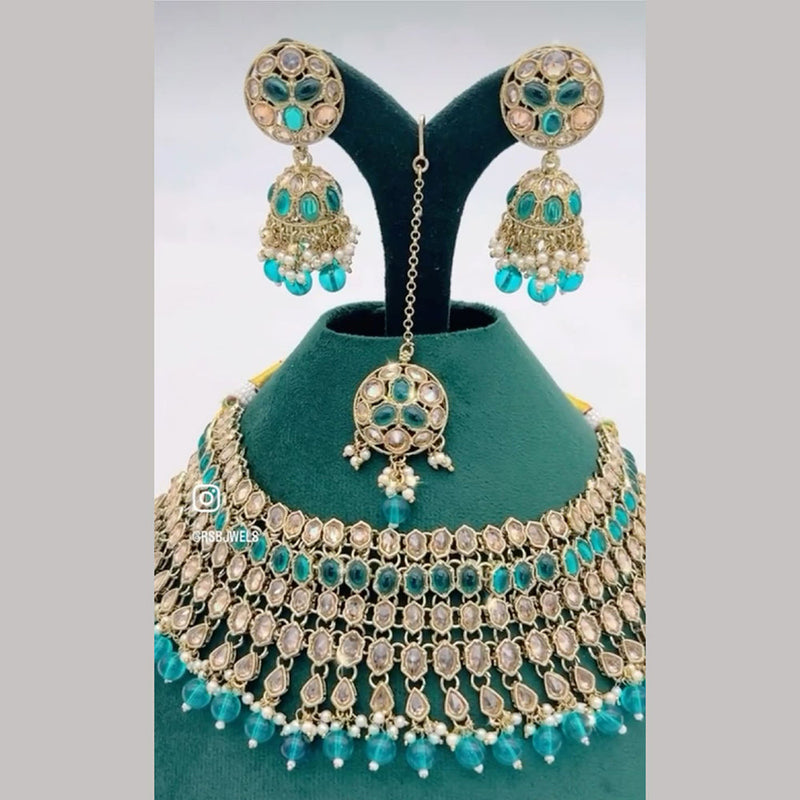 Shree Chamunda Jewellers Gold Plated Kundan Stone And Pearls Choker Necklace Set