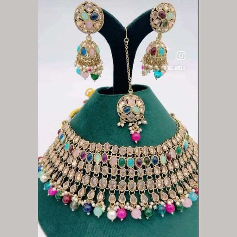 Shree Chamunda Jewellers Gold Plated Kundan Stone And Pearls Choker Necklace Set