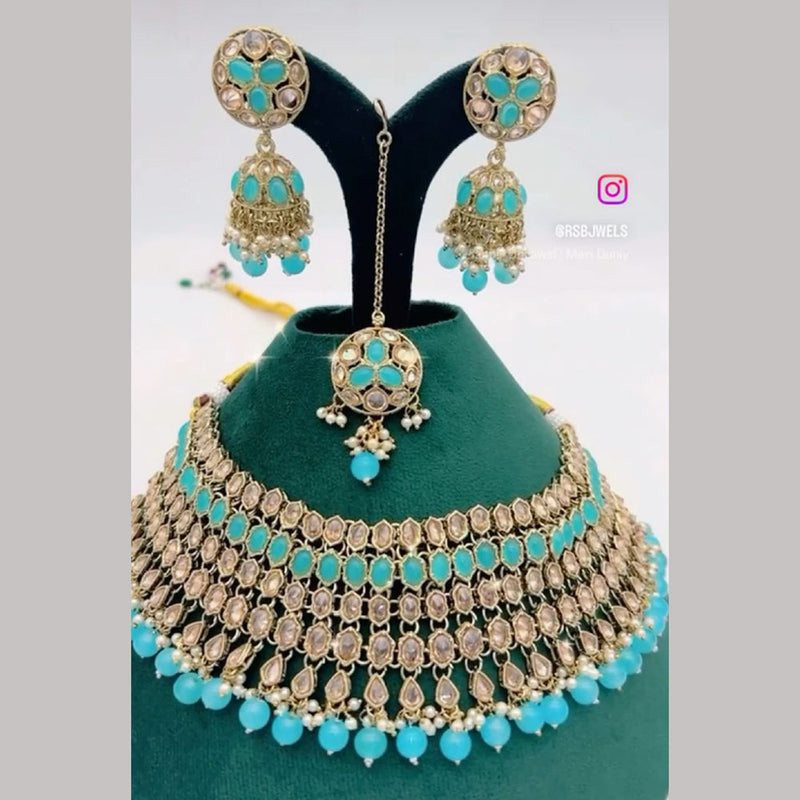 Shree Chamunda Jewellers Gold Plated Kundan Stone And Pearls Choker Necklace Set