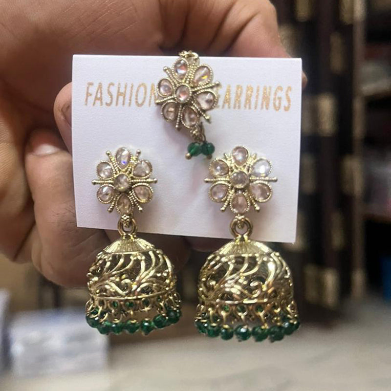 Shree Chamunda Jewellers Gold Plated Crystal Stone Jhumki With Maangtikka