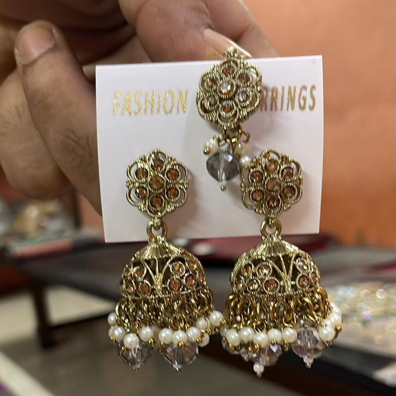 Shree Chamunda Jewellers Gold Plated Austrian Stone Jhumki With Maangtikka