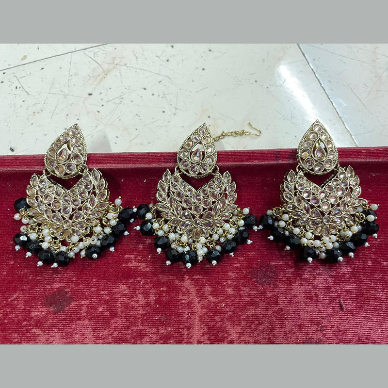 Shree Chamunda Jewellers Gold Plated Crystal Stone Dangler With Maangtikka