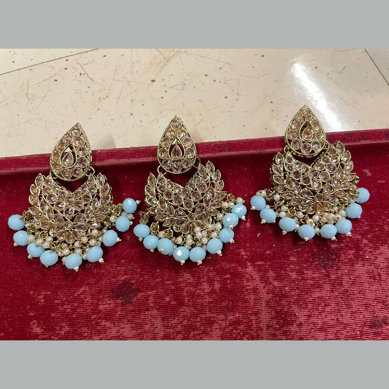 Shree Chamunda Jewellers Gold Plated Crystal Stone Dangler With Maangtikka