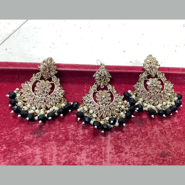 Shree Chamunda Jewellers Gold Plated Crystal Stone Dangler With Maangtikka