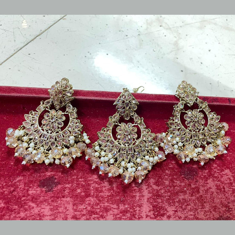 Shree Chamunda Jewellers Gold Plated Crystal Stone Dangler With Maangtikka