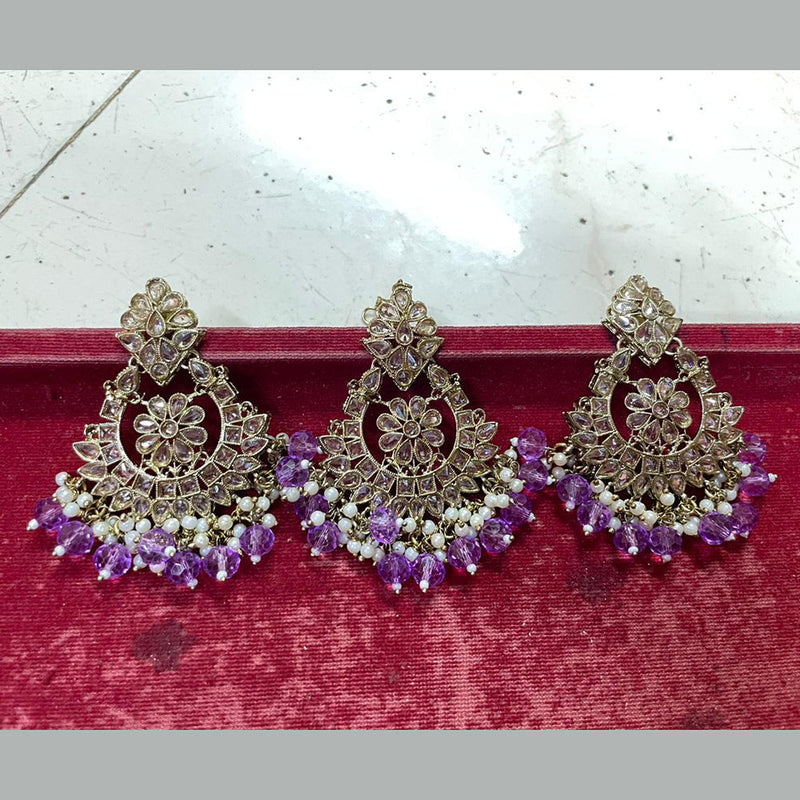 Shree Chamunda Jewellers Gold Plated Crystal Stone Dangler With Maangtikka