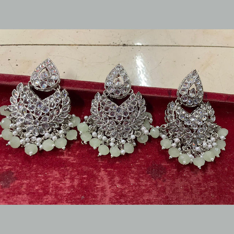 Shree Chamunda Jewellers Silver Plated Crystal Stone Dangler With Maangtikka