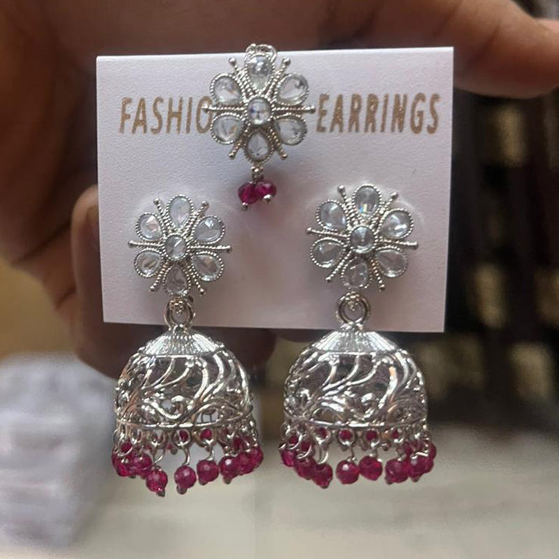 Shree Chamunda Jewellers Silver Plated Crystal Stone Jhumki With Maangtikka