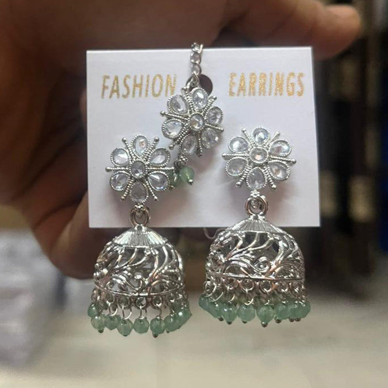 Shree Chamunda Jewellers Silver Plated Crystal Stone Jhumki With Maangtikka