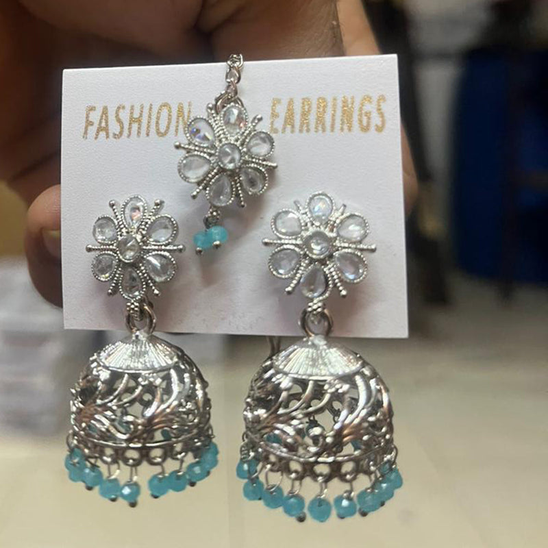 Shree Chamunda Jewellers Silver Plated Crystal Stone Jhumki With Maangtikka