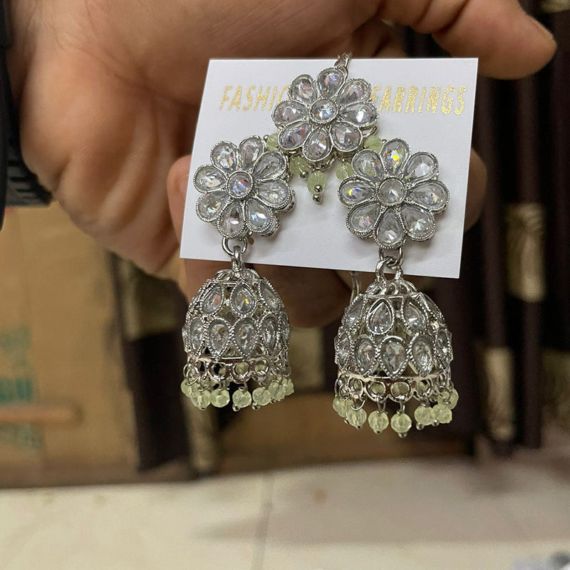 Shree Chamunda Jewellers Silver Plated Crystal Stone Jhumki With Maangtikka