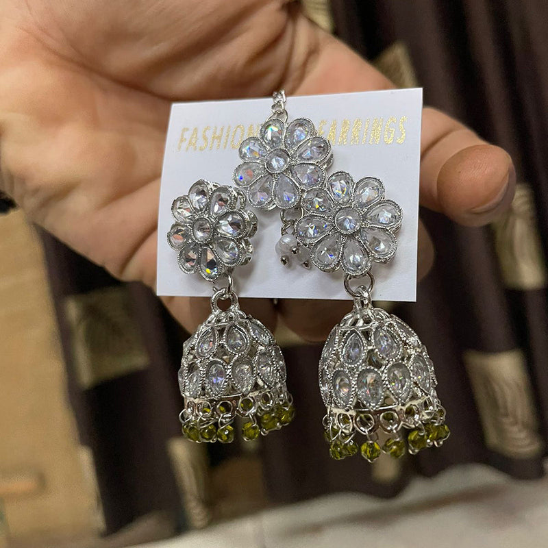 Shree Chamunda Jewellers Silver Plated Crystal Stone Jhumki With Maangtikka