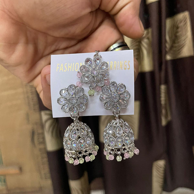 Shree Chamunda Jewellers Silver Plated Crystal Stone Jhumki With Maangtikka