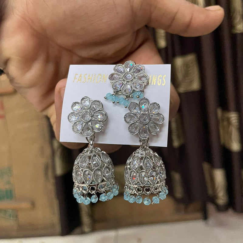 Shree Chamunda Jewellers Silver Plated Crystal Stone Jhumki With Maangtikka