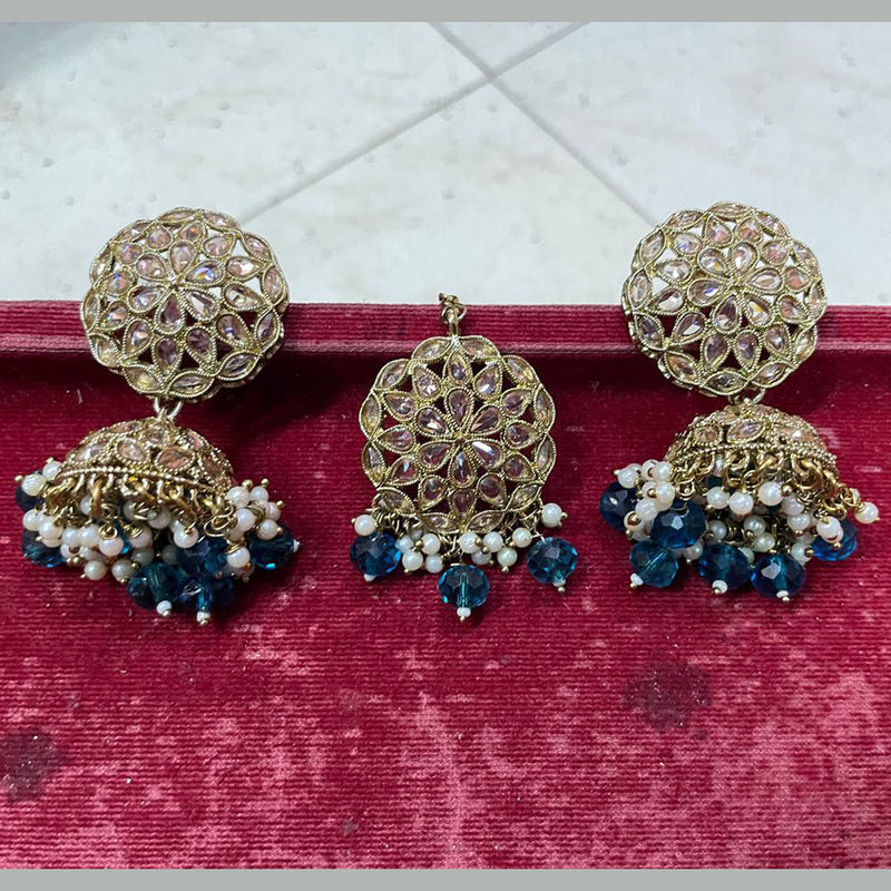 Shree Chamunda Jewellers Gold Plated Crystal Stone Jhumki With Maangtikka