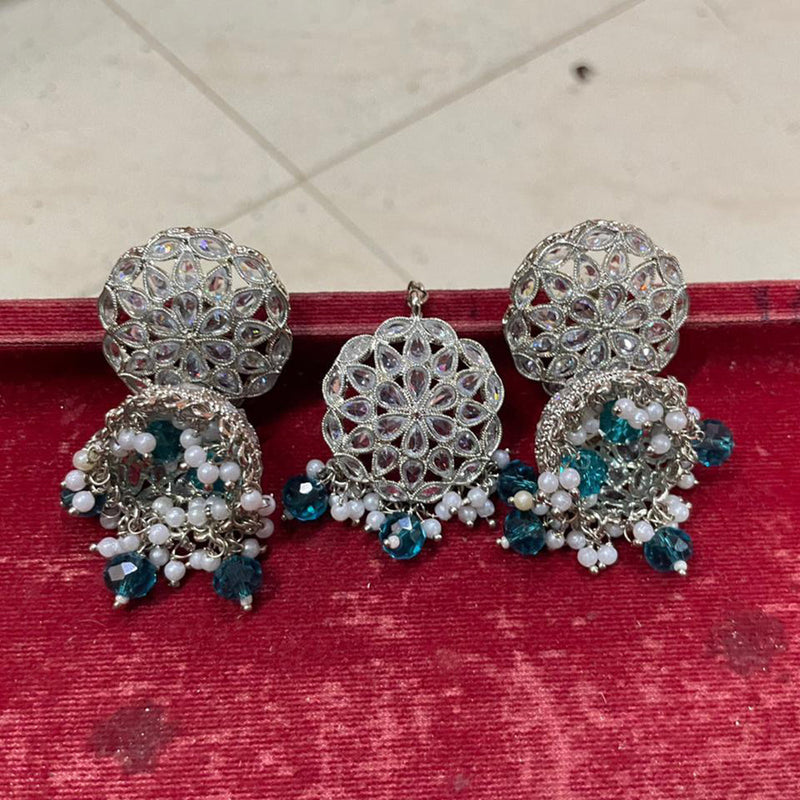 Shree Chamunda Jewellers Silver Plated Crystal Stone Jhumki With Maangtikka