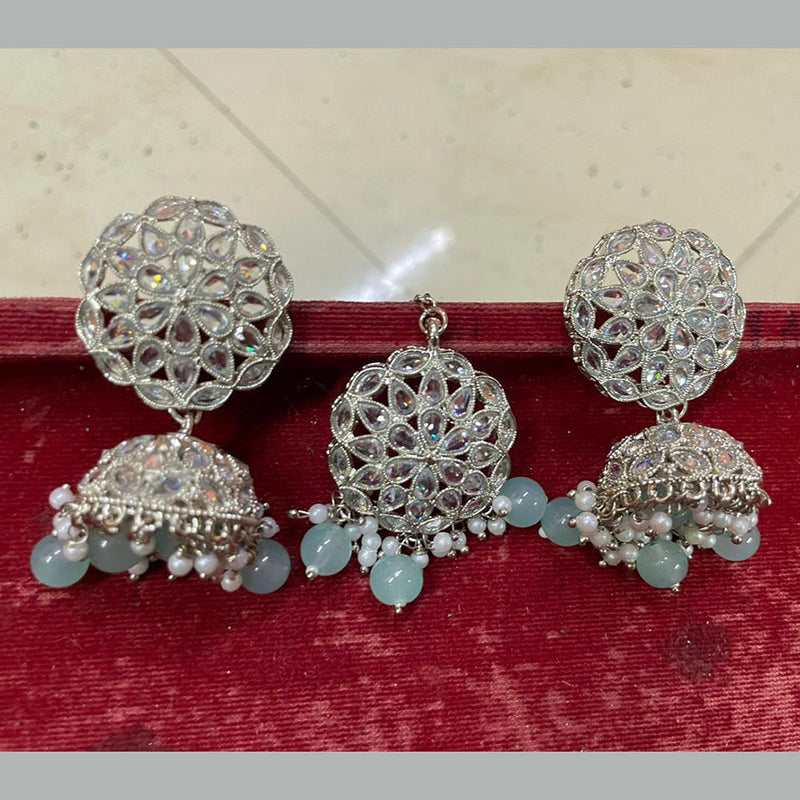 Shree Chamunda Jewellers Silver Plated Crystal Stone Jhumki With Maangtikka