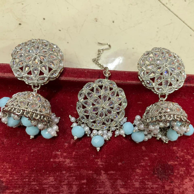 Shree Chamunda Jewellers Silver Plated Crystal Stone Jhumki With Maangtikka