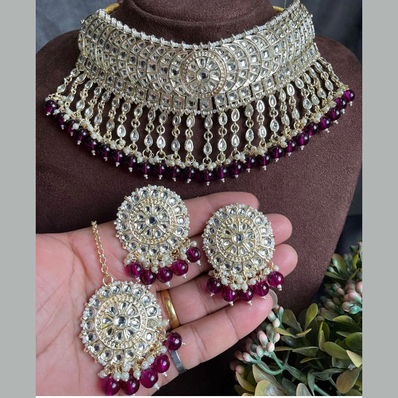 Shree Chamunda Jewellers Gold Plated Kundan Stone And Pearls Choker Necklace Set