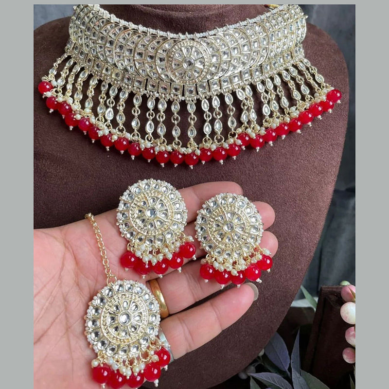 Shree Chamunda Jewellers Gold Plated Kundan Stone And Pearls Choker Necklace Set