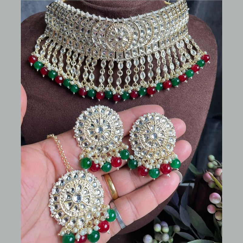 Shree Chamunda Jewellers Gold Plated Kundan Stone And Pearls Choker Necklace Set