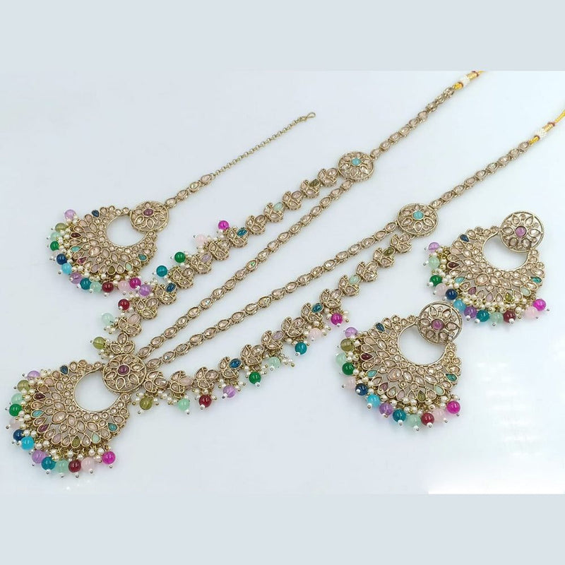 Shree Chamunda Jewellers Gold Plated Crystal Stone Pearl Long Necklace Set