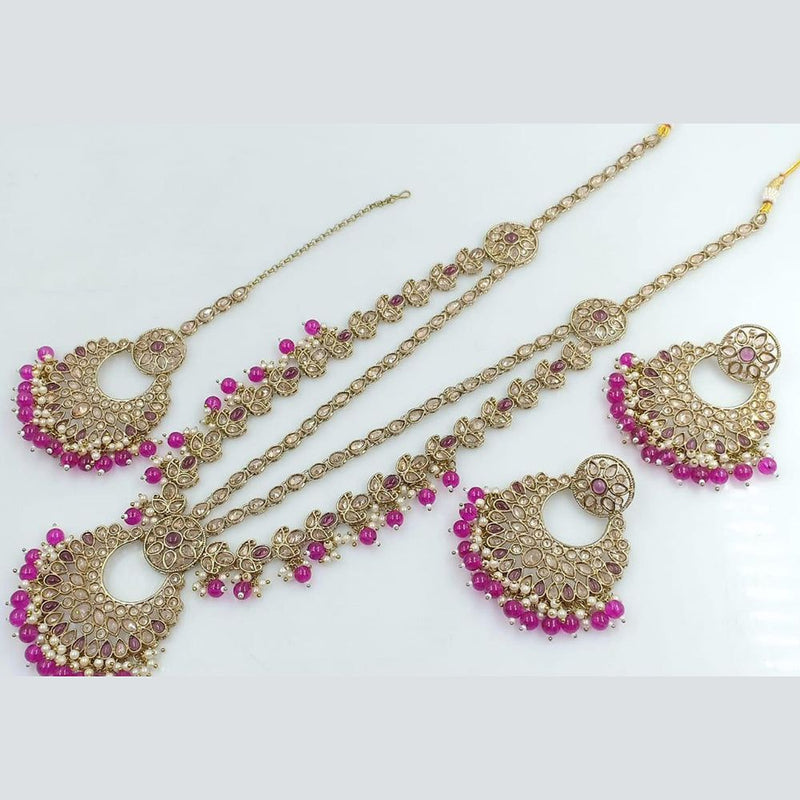 Shree Chamunda Jewellers Gold Plated Crystal Stone Pearl Long Necklace Set