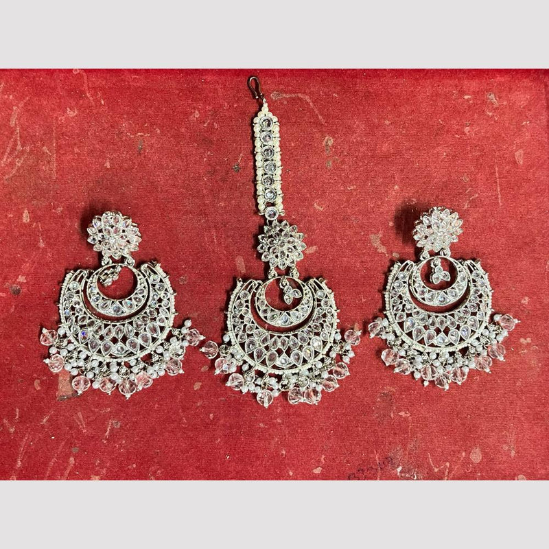 Shree Chamunda Jewellers Silver Plated Crystal Stone Dangler With Maangtikka