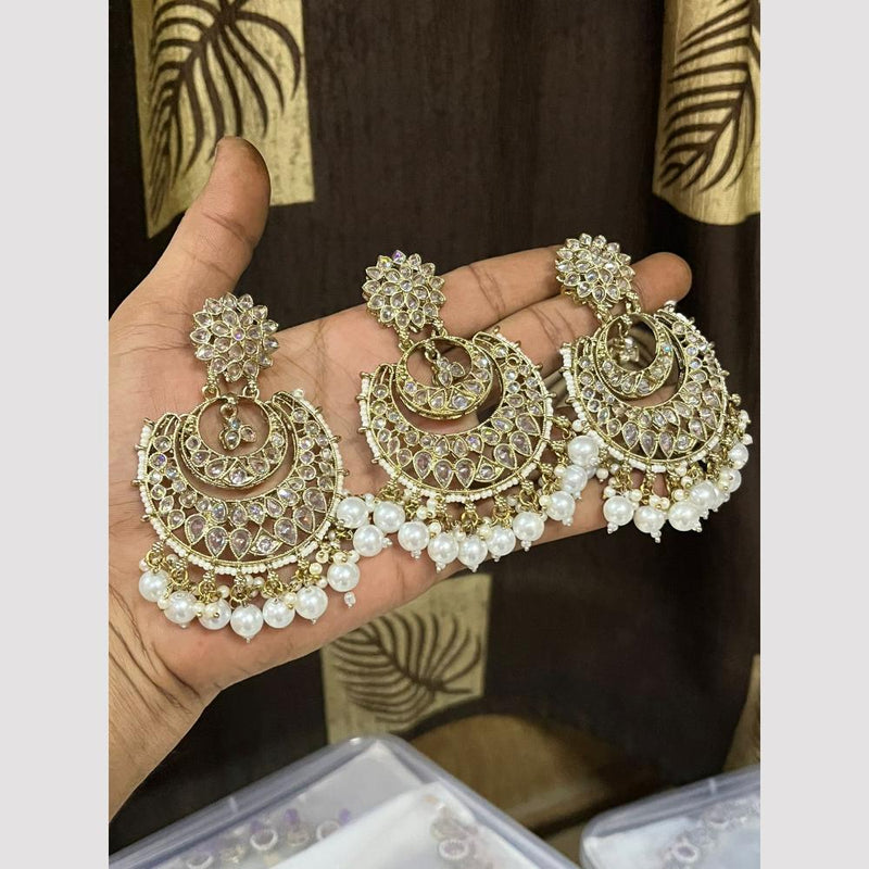 Shree Chamunda Jewellers Gold Plated Crystal Stone Dangler With Maangtikka