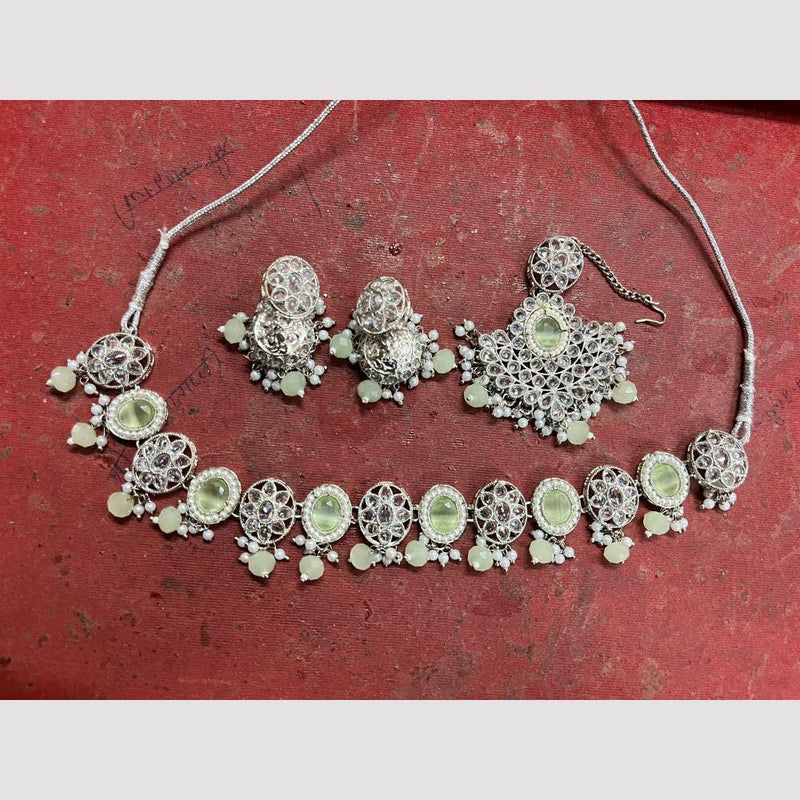 Shree Chamunda Jewellers Silver Plated  Crystal Stone Pearl Necklace Set