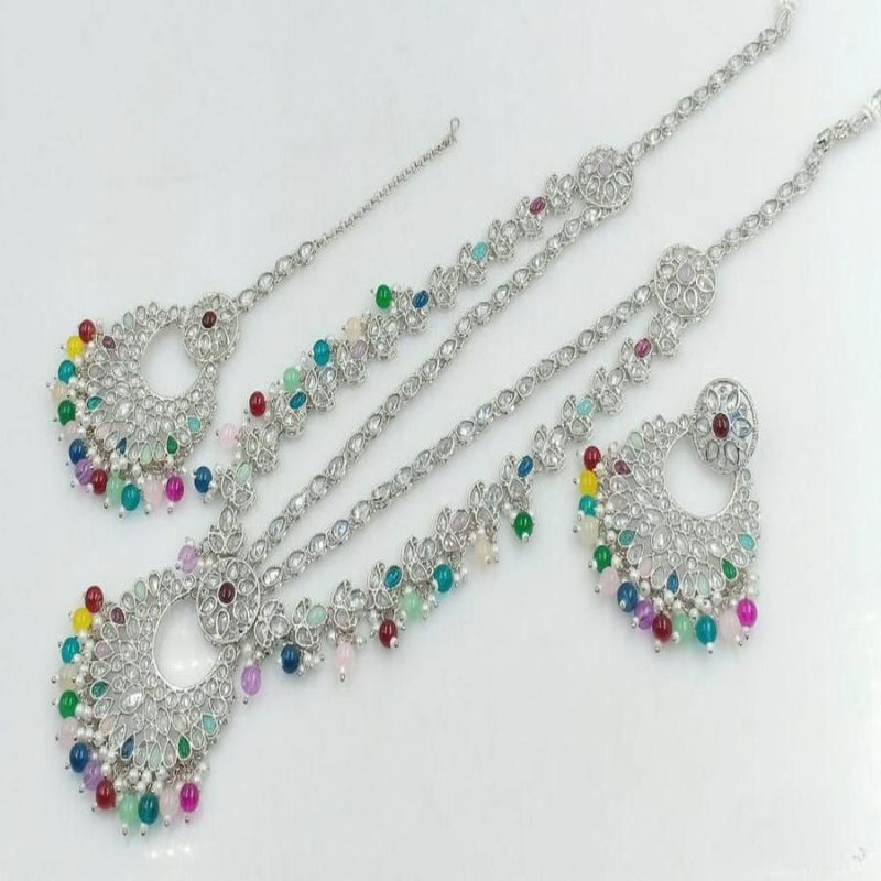 Shree Chamunda Jewellers Silver Plated  Crystal Stone Pearl Long Necklace Set