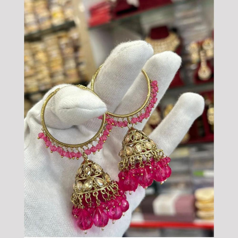 Shree Chamunda Jewellers Gold  Plated Kundan Stone And Beads Jhumki