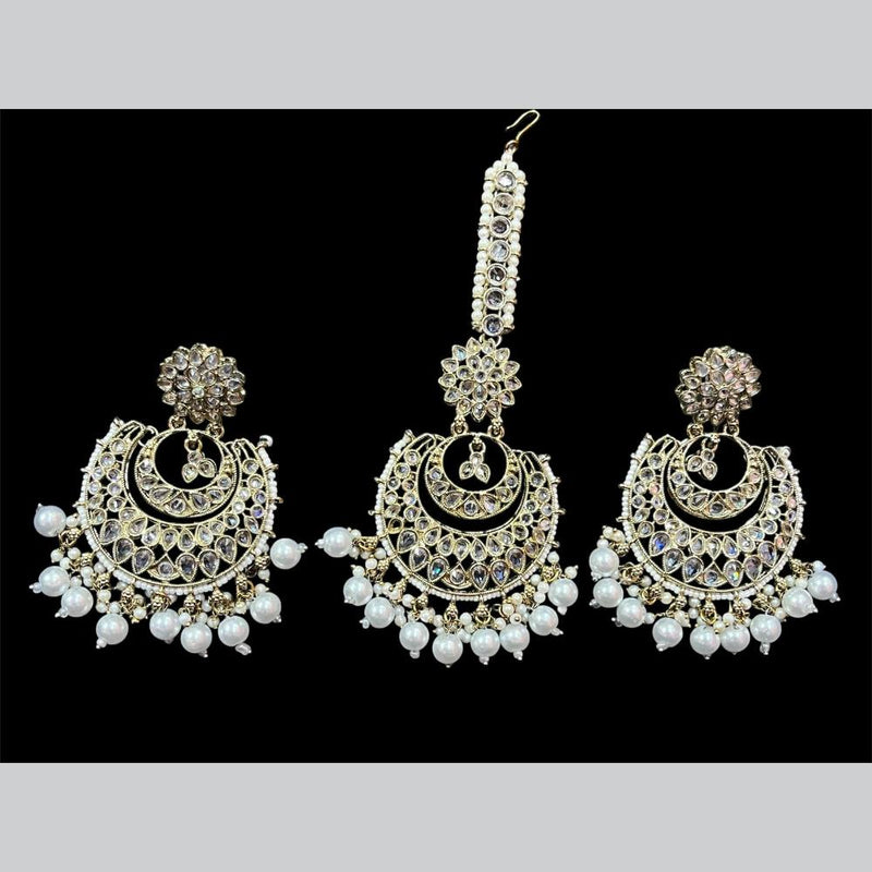 Shree Chamunda Jewellers Gold Plated Crystal Stone Dangler Earrings With Maangtikka