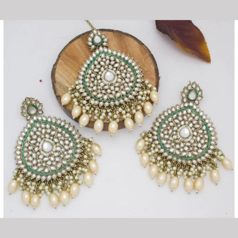 Shree Chamunda Jewellers Gold Plated Kundan Dangler Earrings With Maangtikka