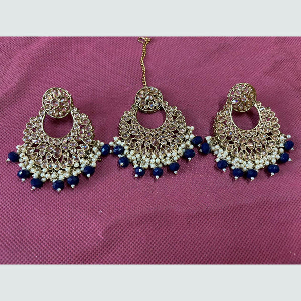 Shree Chamunda Jewellers Gold Plated Crystal Stone Dangler Earrings With Maangtikka