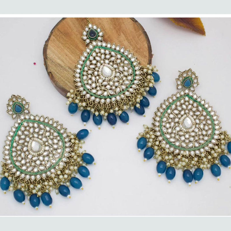 Shree Chamunda Jewellers Gold Plated Kundan Stone Dangler Earrings With Maangtikka