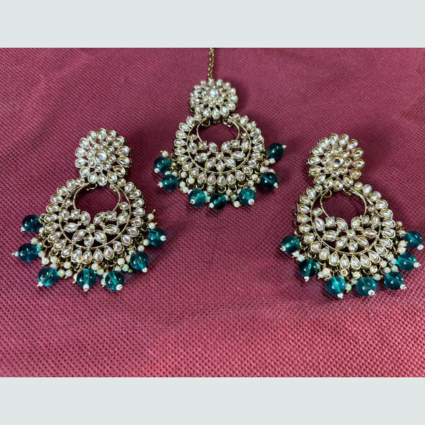 Shree Chamunda Jewellers Gold Plated Crystal Stone Dangler Earrings With Maangtikka