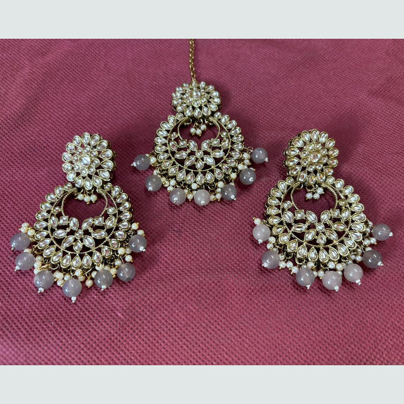 Shree Chamunda Jewellers Gold Plated Crystal Stone Dangler Earrings With Maangtikka