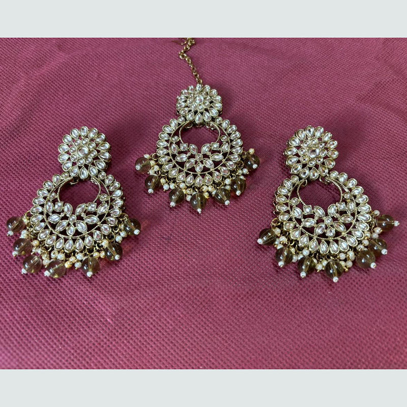 Shree Chamunda Jewellers Gold Plated Crystal Stone Dangler Earrings With Maangtikka