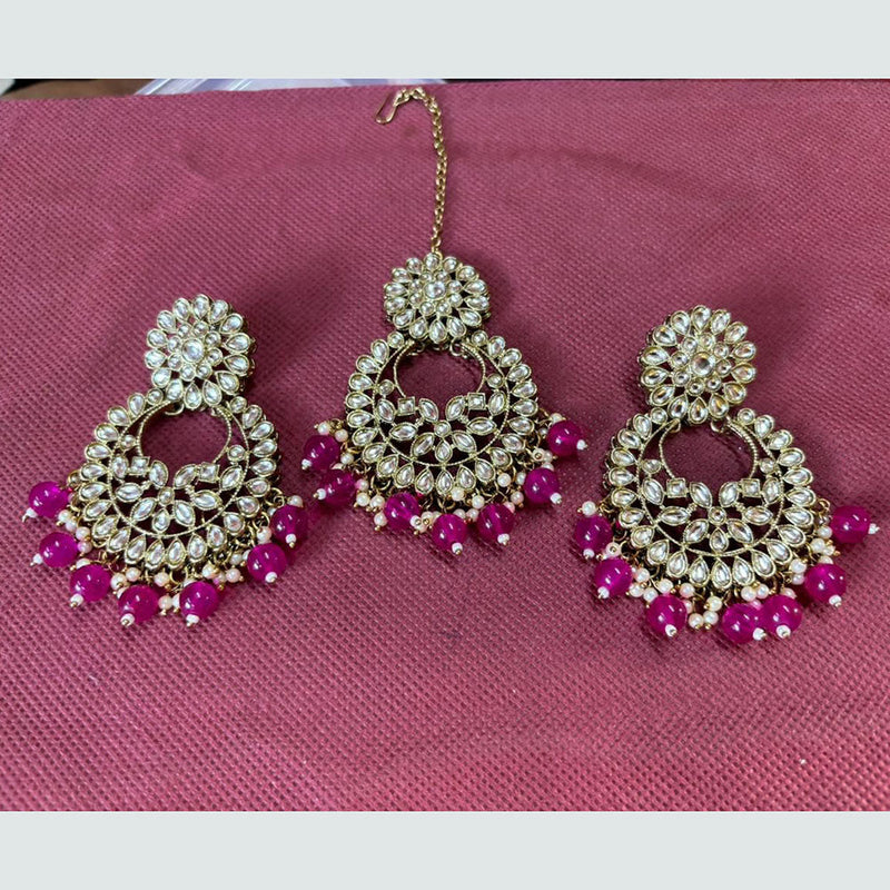 Shree Chamunda Jewellers Gold Plated Crystal Stone Dangler Earrings With Maangtikka