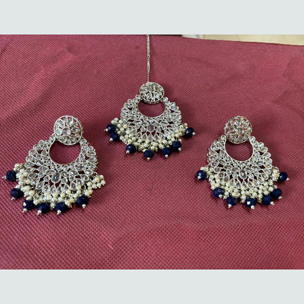 Shree Chamunda Jewellers Gold Plated Crystal Stone Dangler Earrings With Maangtikka