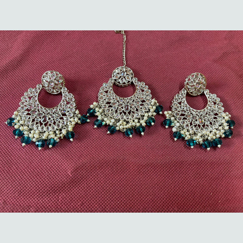 Shree Chamunda Jewellers Gold Plated Crystal Stone Dangler Earrings With Maangtikka