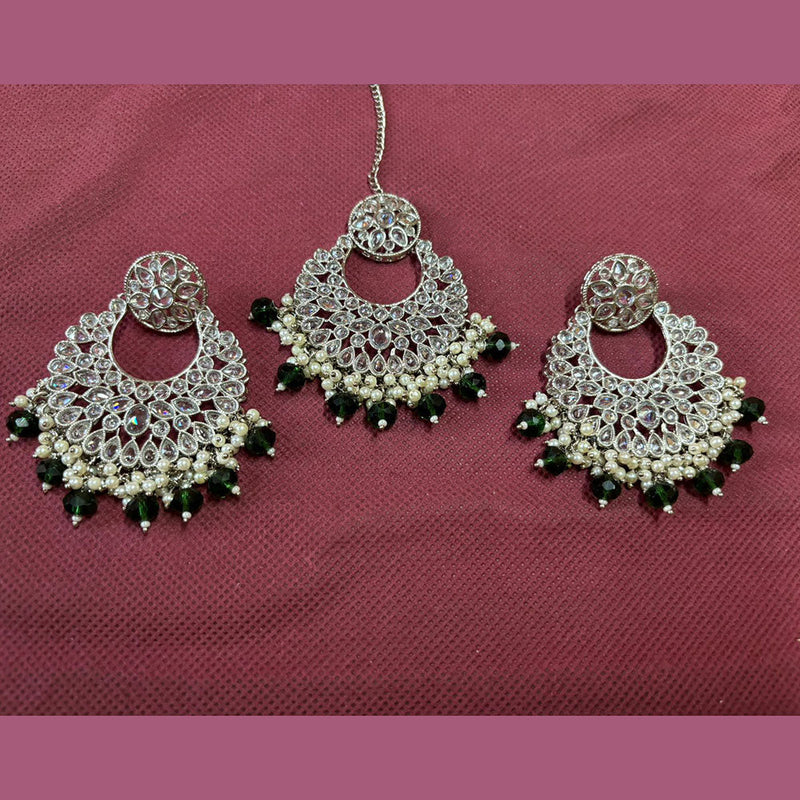 Shree Chamunda Jewellers Gold Plated Crystal Stone Dangler Earrings With Maangtikka