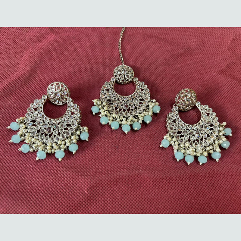 Shree Chamunda Jewellers Gold Plated Crystal Stone Dangler Earrings With Maangtikka